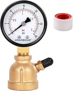 Uharbour Brass Gas Pressure Tester Gauge, 3/4" FNPT Forged Brass Assembly with Air Pressure Gauge 30psi and Air Bleeding Valve, Widely for Pressure Testing on Home Gas Line.…