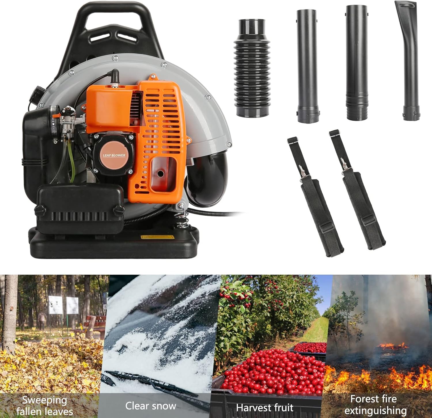 Souffleur de Feuilles Thermique 65cc 2 Temps – Souffleur à Dos Ergonomique pour Nettoyage de Neige, Débris et Feuilles avec Moteur 3.6HP et Réservoir 1.7L