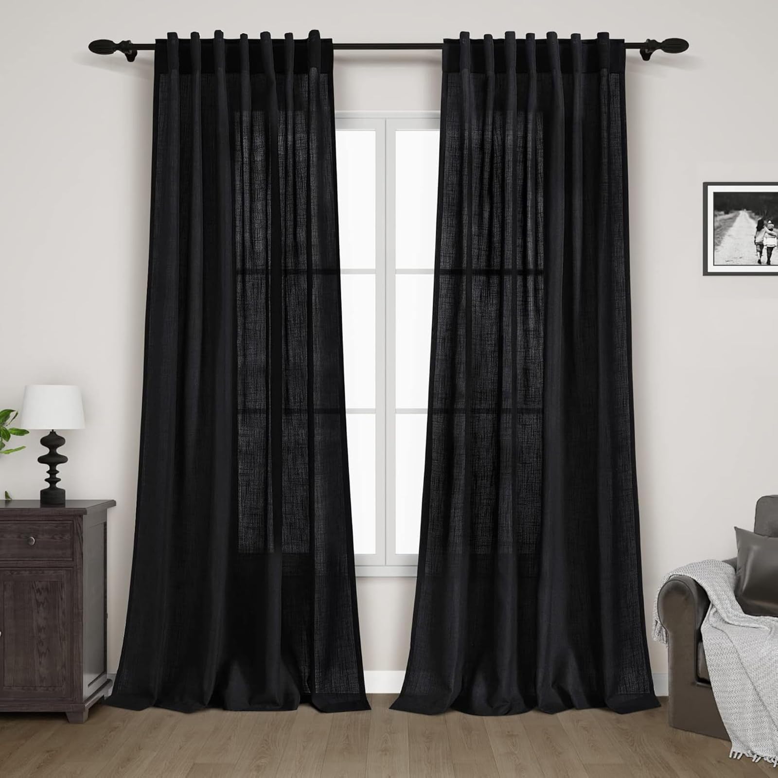 ChadMade Cortina Lino Opacas Con Trabillas Para Sala, 127 X 114 Cm Cortina Papel Blanco Textura De Mezcla De Lino Para Ventanas (1 Panel