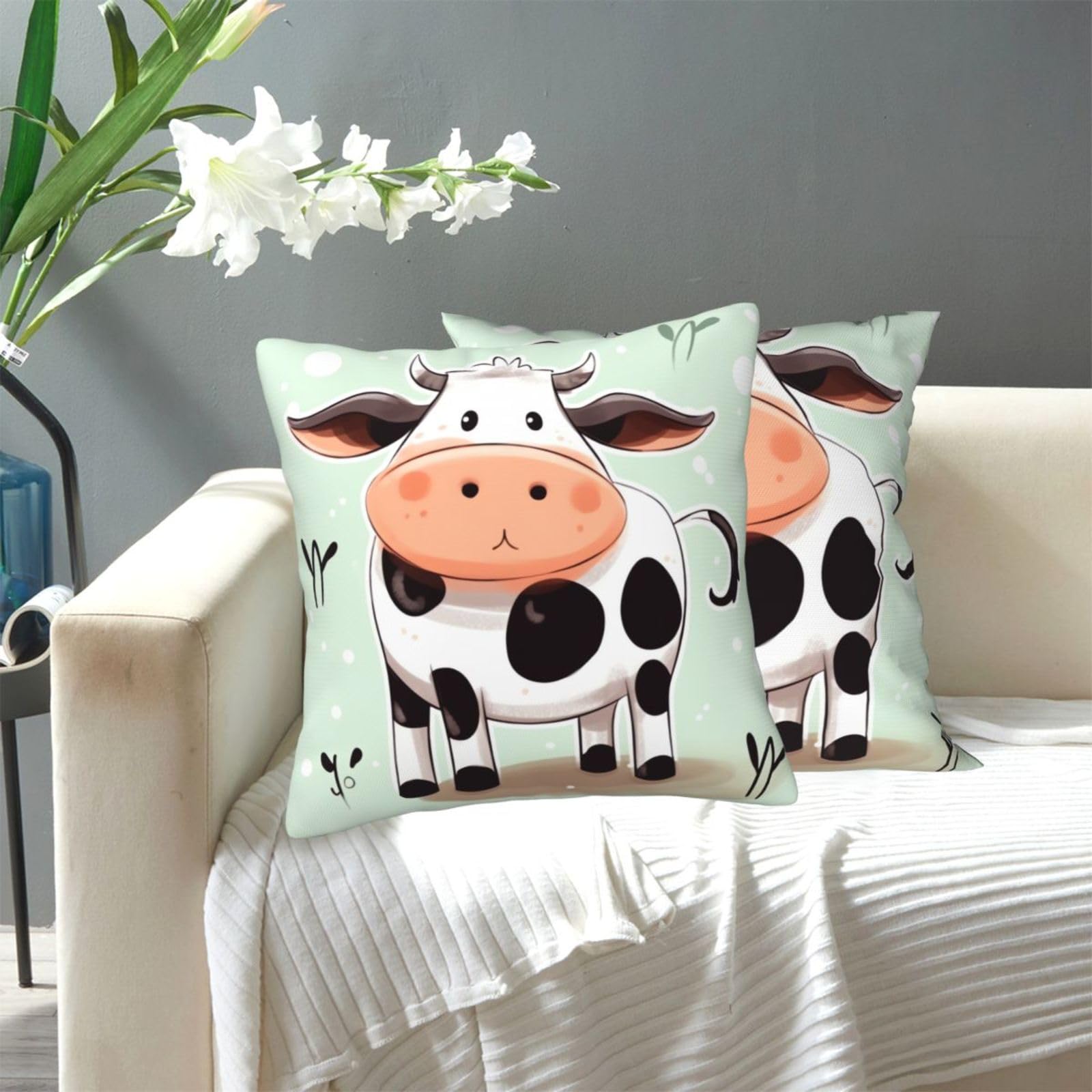 FekiLoot Decorative Throw Pillow Covers Modern Farmhouse Pillowcase Double Sided Cozy Cushion Cover for Sofa Couch Bed 20"X20" Cute Cow Polka Dot