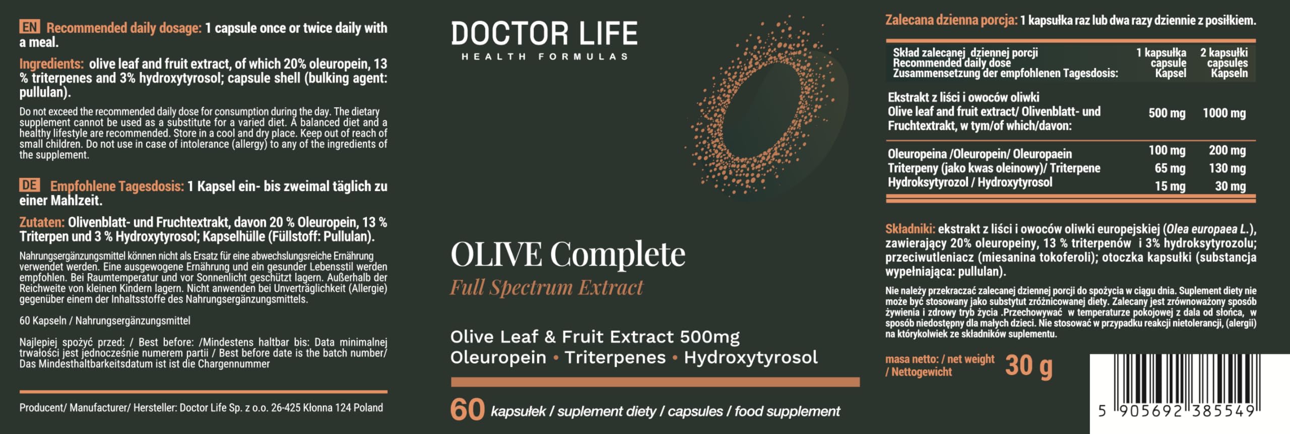 Doctor Life OLIVE Complete - Olivenblatt und Früchteextrakt (20% Oleuropein), 60 Kapseln
