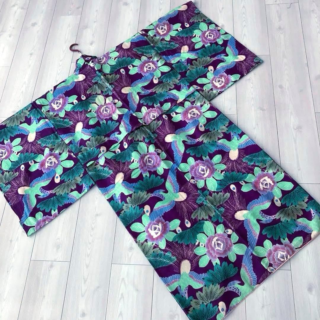 アンティーク着物 子供用 しつけ付 鳥花模様 大正ロマン 正絹 No.22