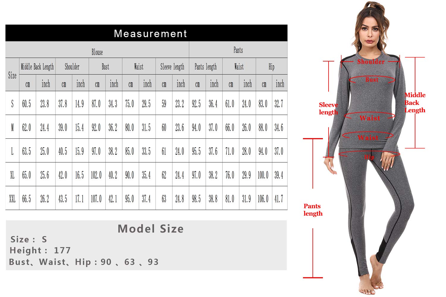 Sykooria Ensemble Thermiques de Sport Femme sous-vêtements Chaud Ski Séchage Rapide Respirant Base Layer Set