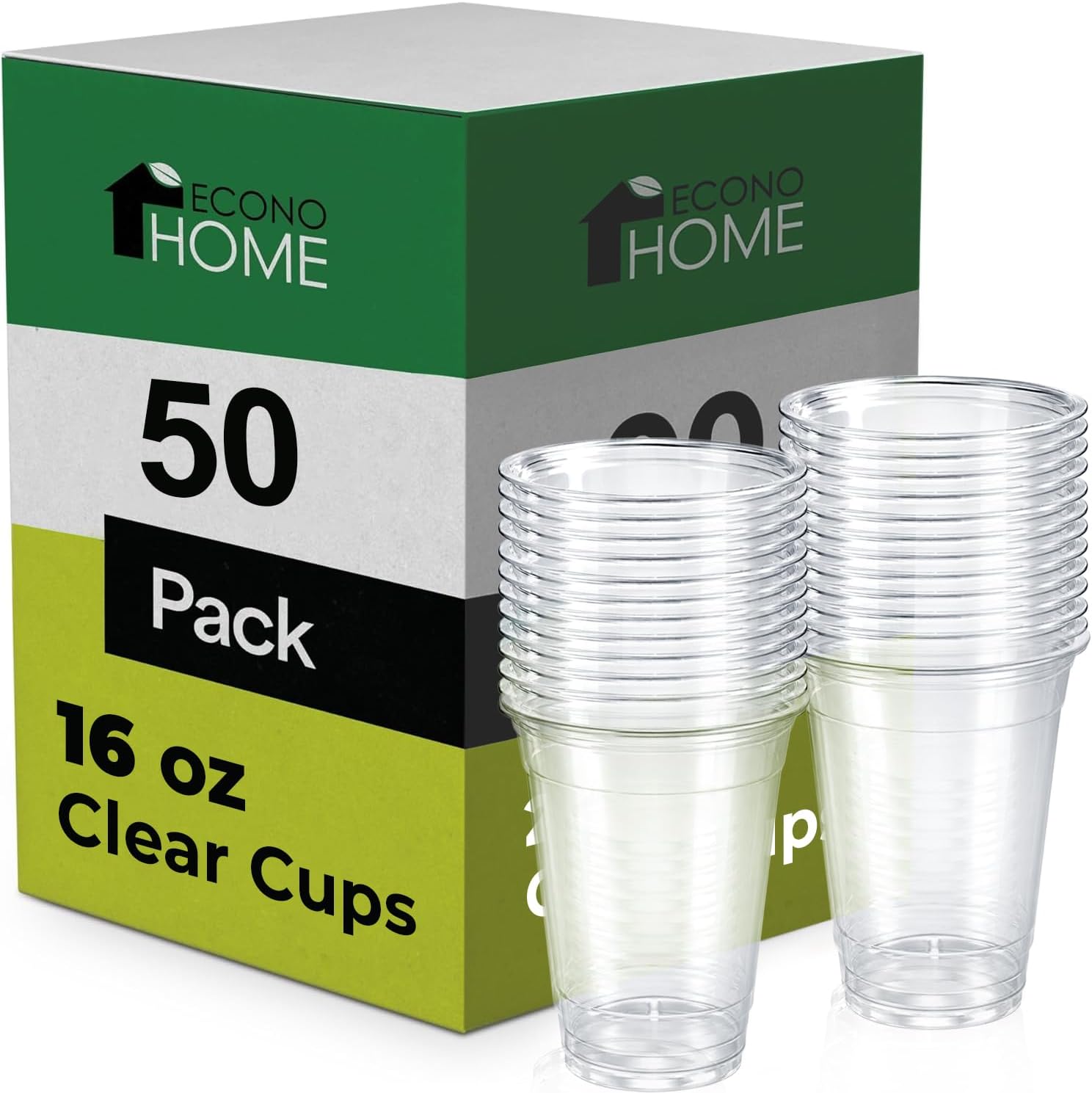EconoHome Clear PET Plastic Cups – 16oz (Pack of 50) – Crystal Clear, Durable, Disposable Beverage Cups – Perfect for Parties, Events, and Businesses