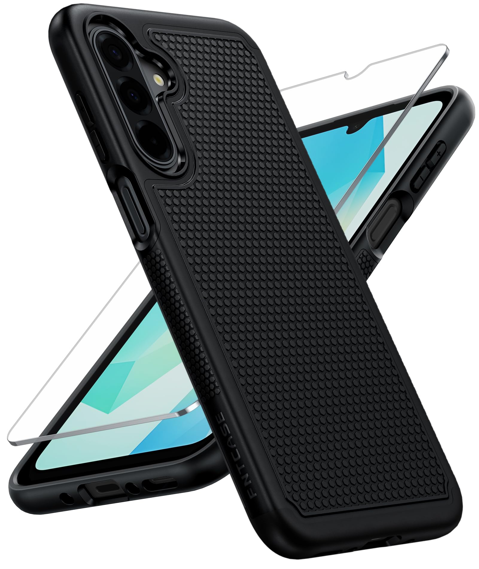FNTCASE for Galaxy A17/A16 5G Phone Case - Samsung A17 Military Grade Drop Protection, 14ft Drop Tested, Screen Protector Included, Anti-Slip Matte Textured, TPU+PC Dual Layer Shockproof Cover (Black)