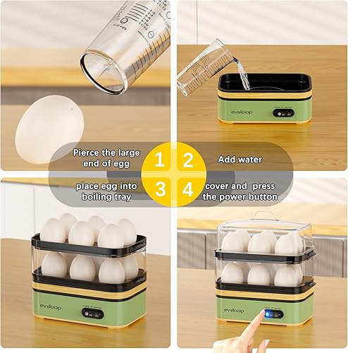 Miniatura 6 de Evoloop Rapid - Olla eléctrica para 12 huevos, con capacidad para 12 huevos, suave, mediana, hervida dura, escalfada, máquina para tortillas,