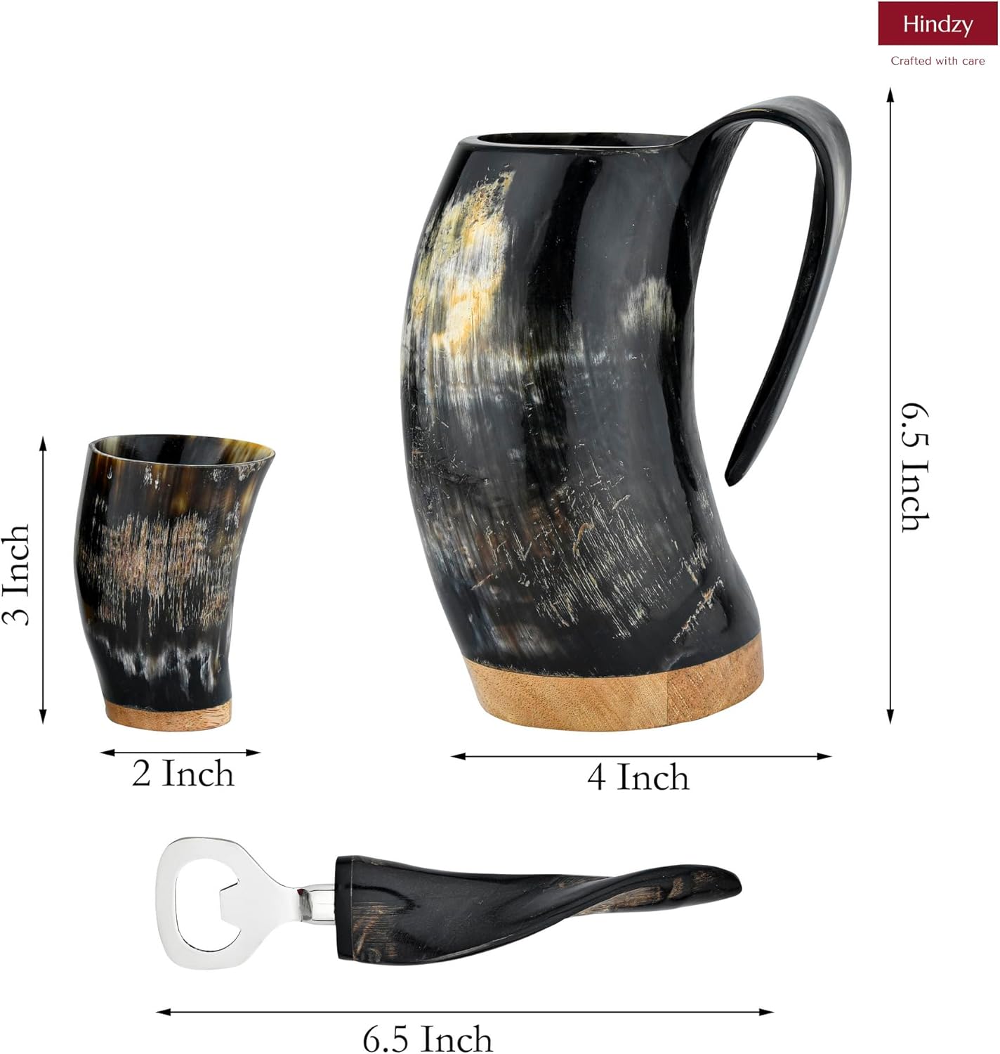 Viking Drinking Horn 16oZ | Shot Glass and Bottle Opener | Leak Proof and Wooden Bottom | Gifts for Men and Women