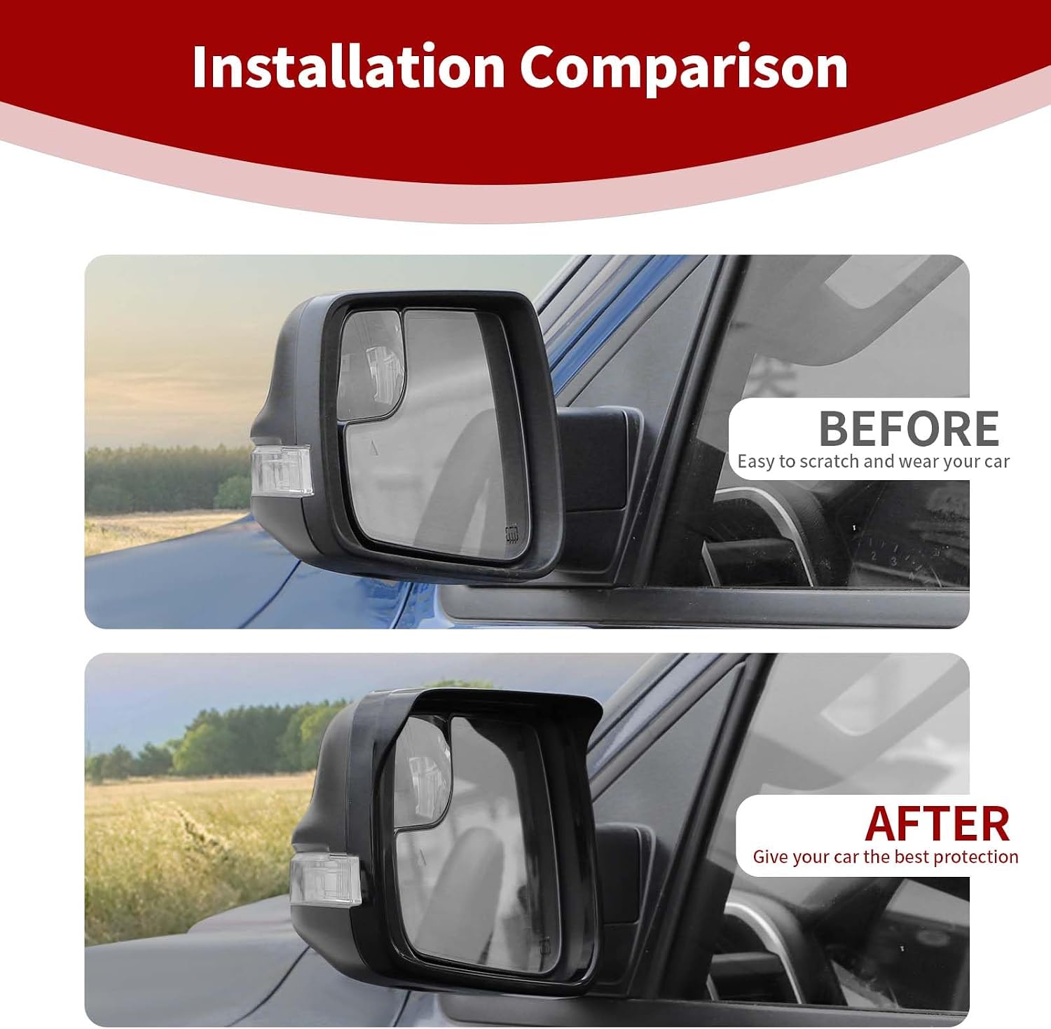 for RAM Side Mirror Rain Guard Trim Cover Compatible with Dodge RAM 2018 up Black Exterior Accessories 2pcs