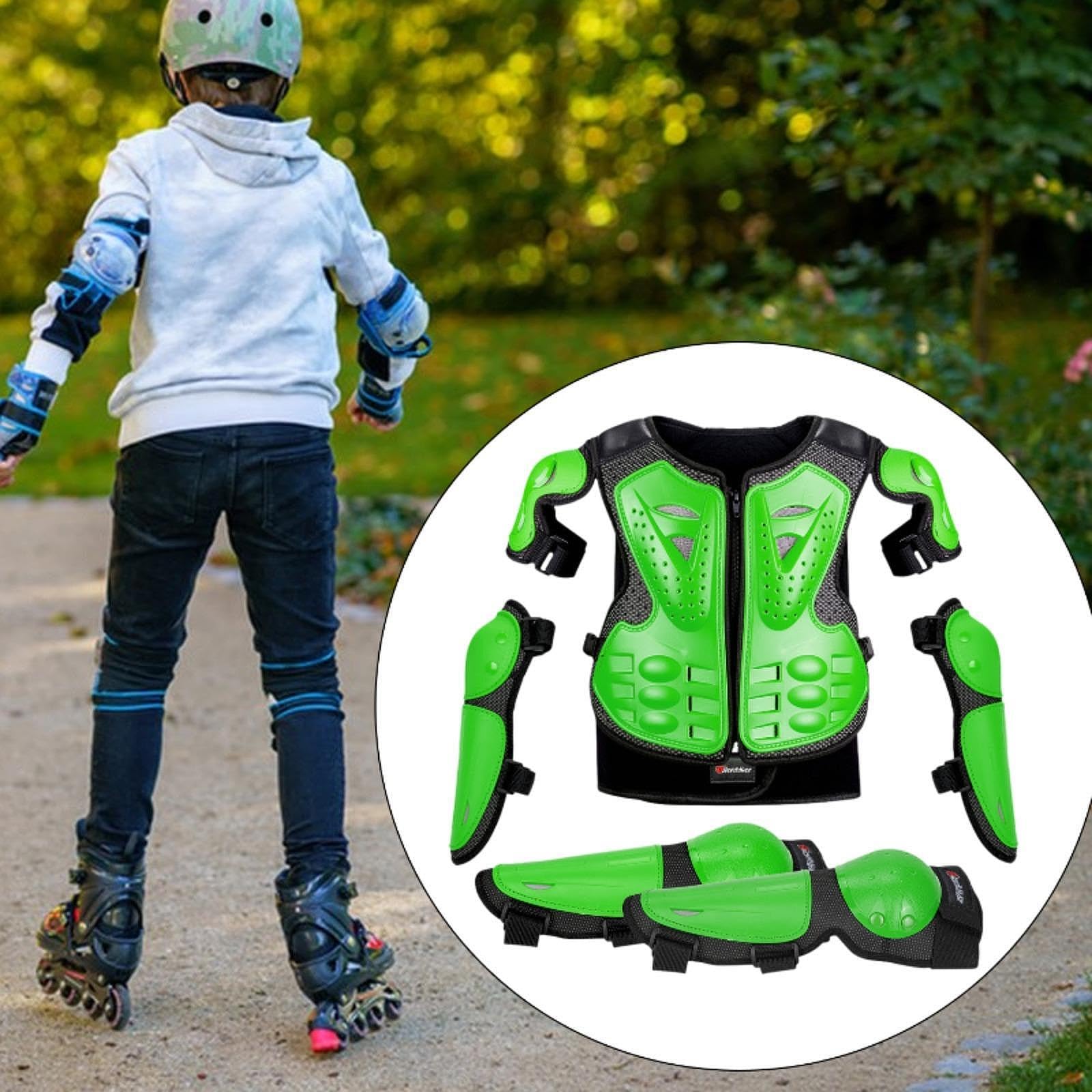 Traje de protección de motocicleta para niños con coderas, rodilleras, equipo de de cross, conjunto de protección de conducción para deportes al, Verde