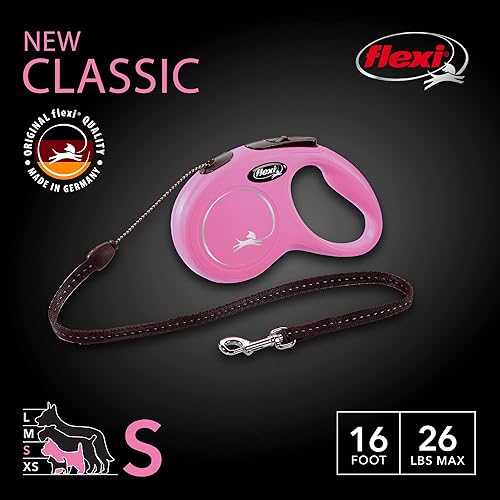 Miniatura 2 de FLEXI Correa retráctil clásica de cordón para perros pequeños de hasta 26 libras  16 pies, rosa  Correa retráctil para mascotas sin enredos con