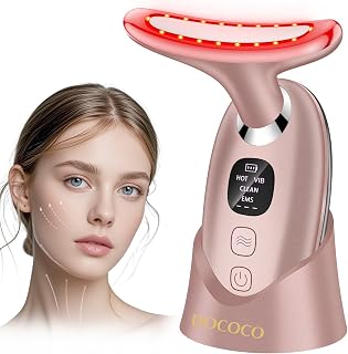 Masajeador Facial, DOCOCO Masajeador Cara y Cuello Antiarrugas de 3 Modos, Temperatura 45 °C, EMS Masajeador Facial Electrico para Reafirmar el Cuello y el Rostro, Rosa