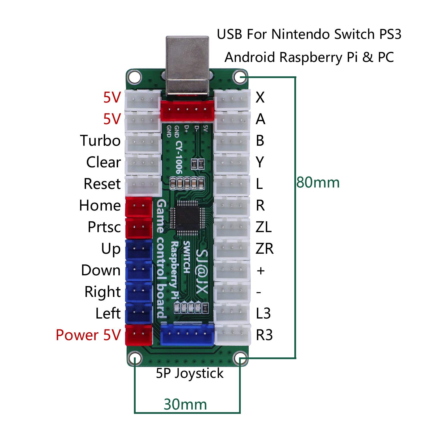 SJ@JX Arcade Gioco LED Controller Lampada Encoder USB 2 Giocatori Gamepad Microswitch Pulsante Luce 8way LED Joystick per Nintendo Switch PC PS3 Retropie Raspberry Pi MAME