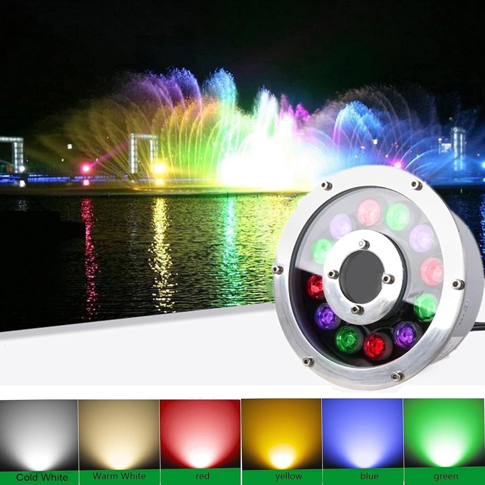 Zatapialne oświetlenie fontanny LED - pierścień świetlny LED - lampa basenowa LED, wodoodporne oświetlenie basenowe z centralnym otworem IP68 12 V, centralny otwór podwodne oświetlenie krajobrazu