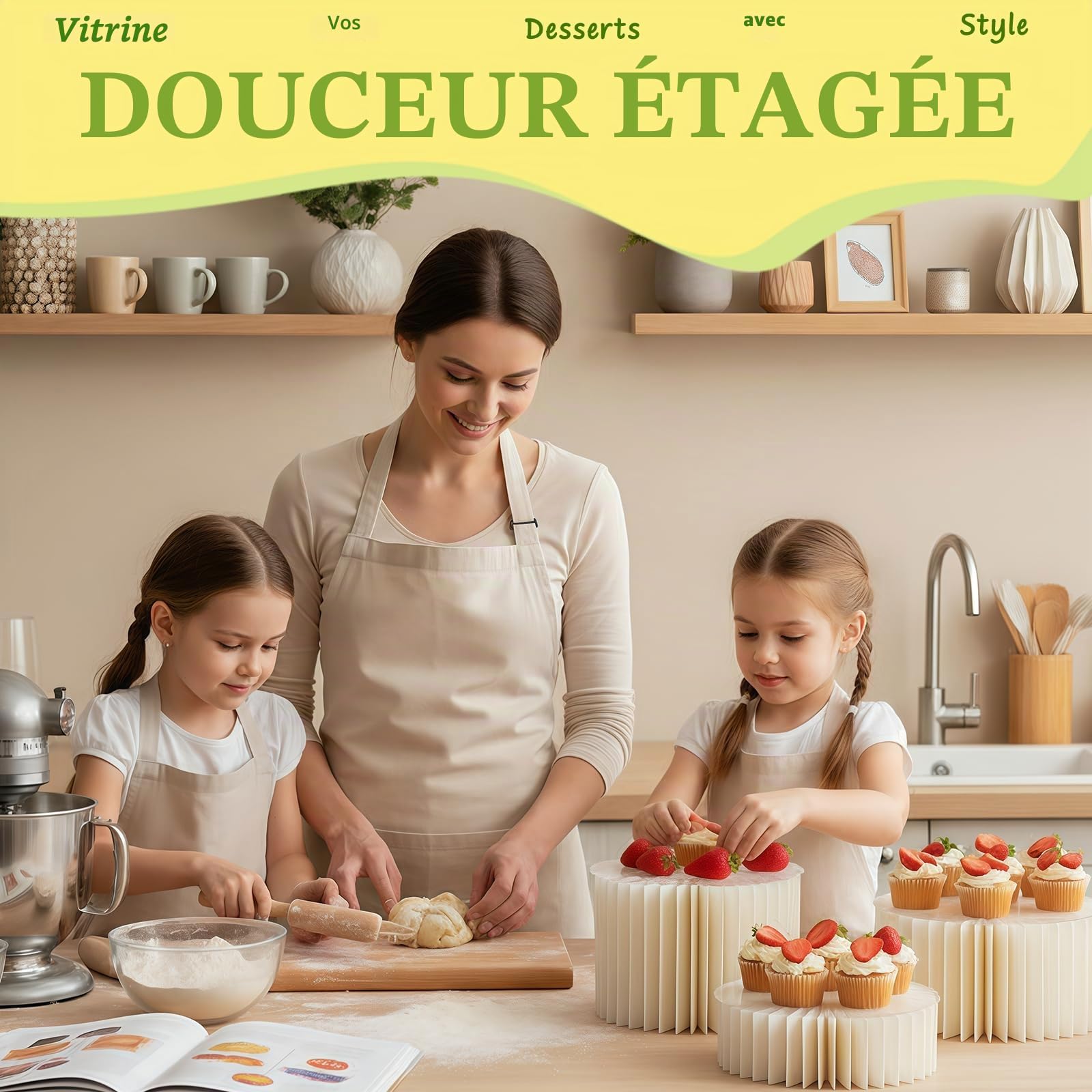 Lot de 6 présentoirs à gâteaux pliables en acrylique et carton pour table à dessert, colonnes hautes pour mariage, anniversaire, décoration de fête – Supports à desserts à plusieurs niveaux pour