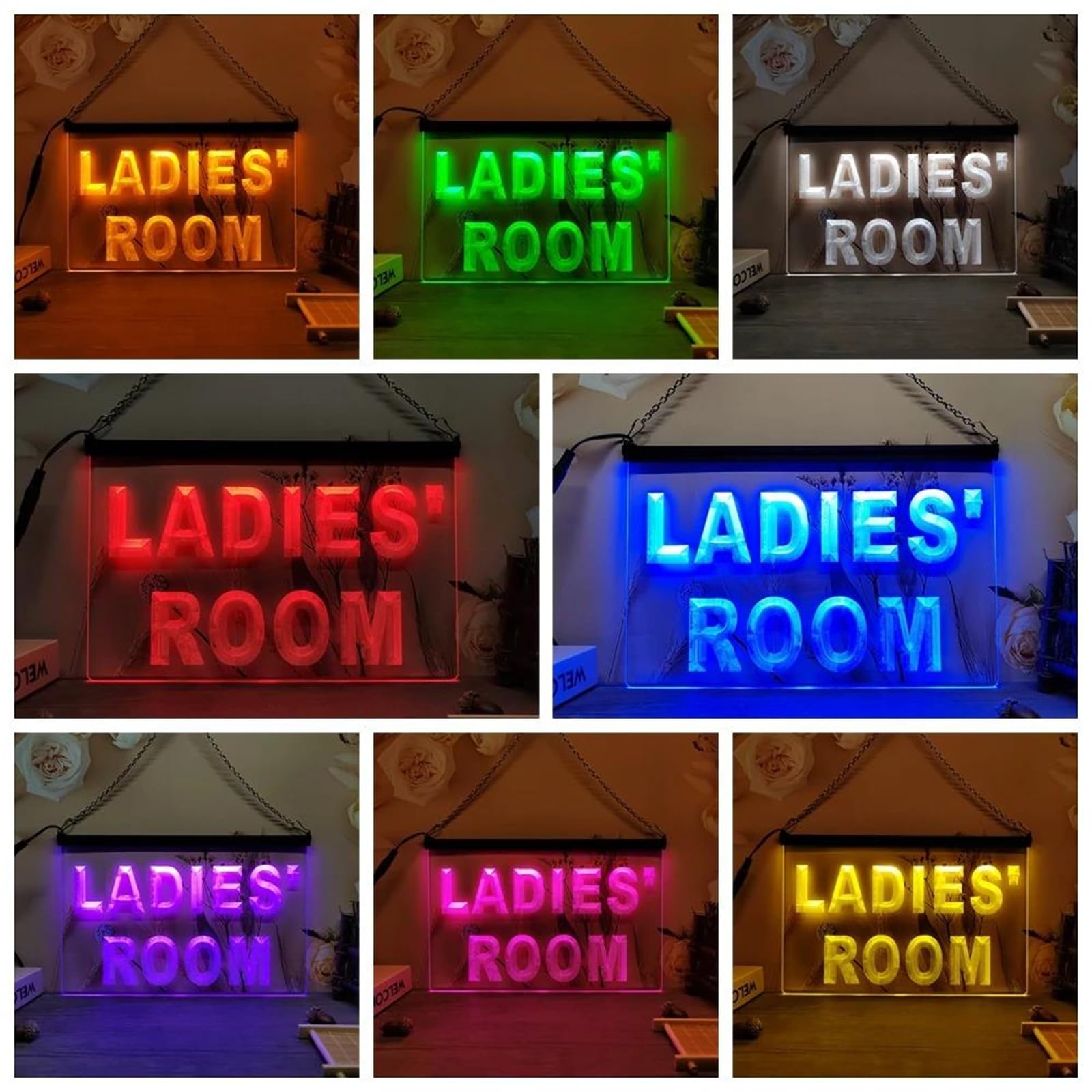 Ladies Room Neonowe znaki do dekoracji ściennych, ściemnialne neonowe światła LED RGB z 3 przyciskami USB do toalety, WC, pokoju dla kobiet i łazienki,30x20cm