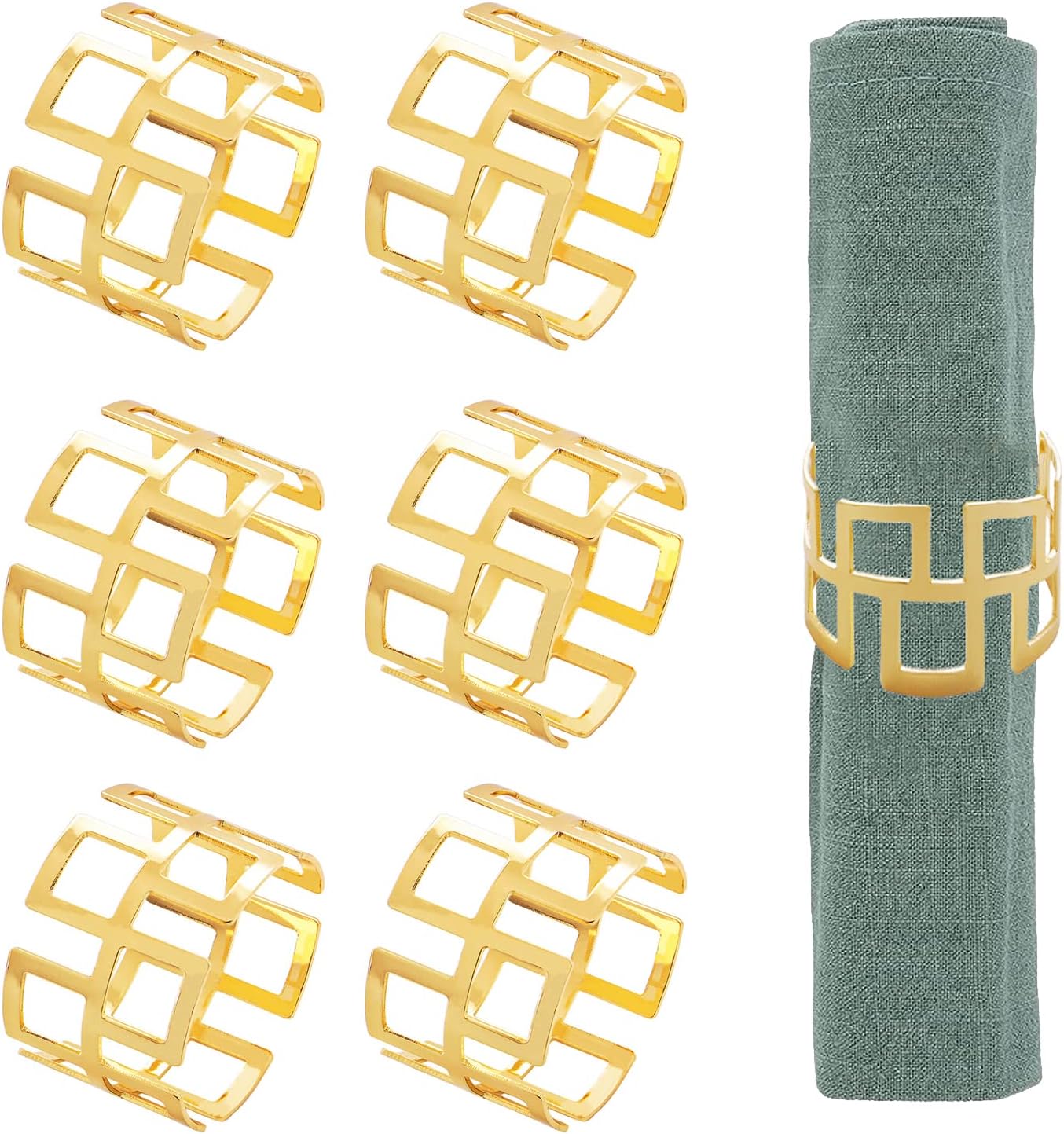 Gold Napkin Rings, Pack of 6 Metal Hollow Napkin Holders Buckles Napkin Rings for Christmas Thanksgiving, Wedding, Party