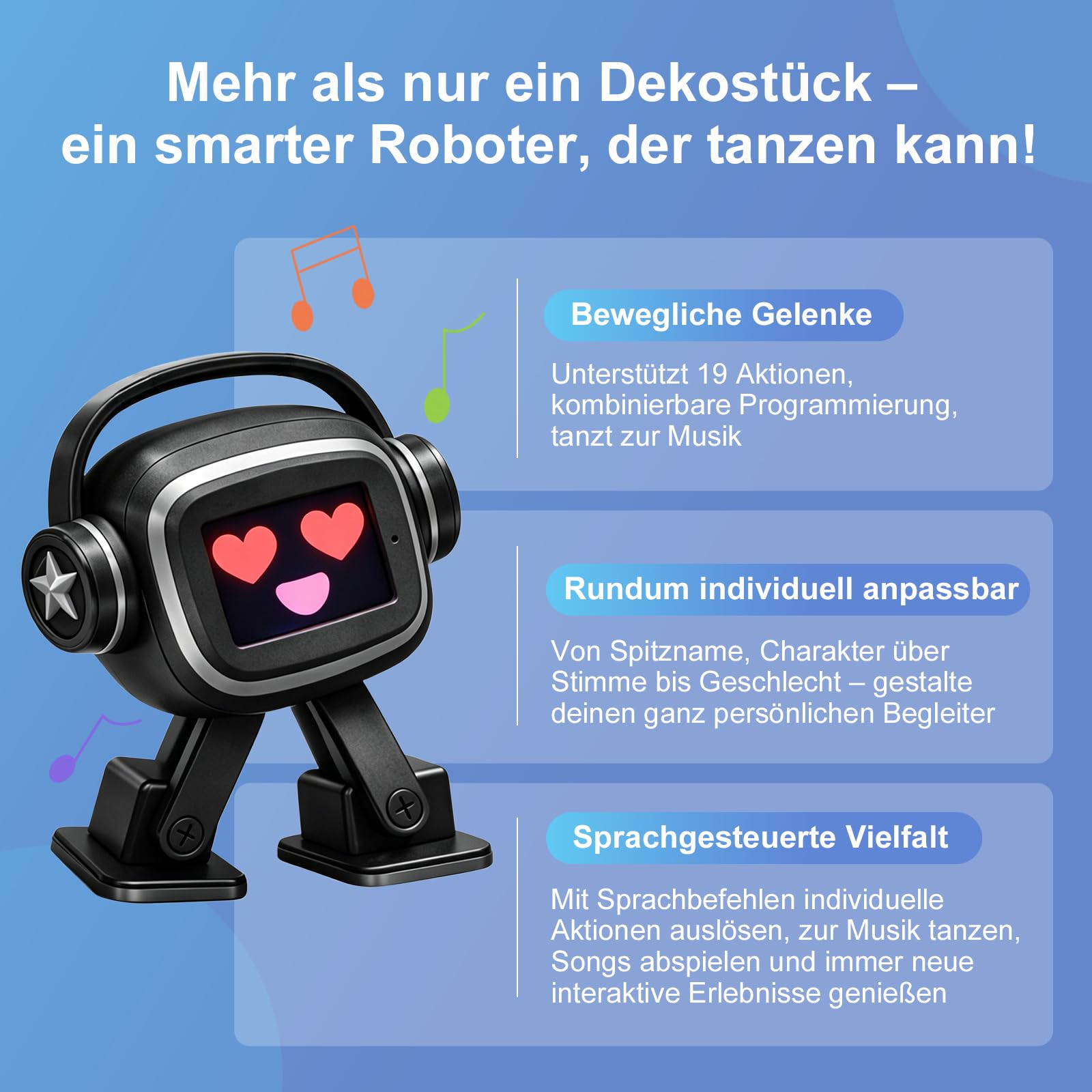EMO Roboter, Emotional AI for COMPANION Robot With Voice Control, Interactive Singing Dancing, Intelligent Emotional Sensing Touch Interaction, Dynamic Mood Responsive Chatbot