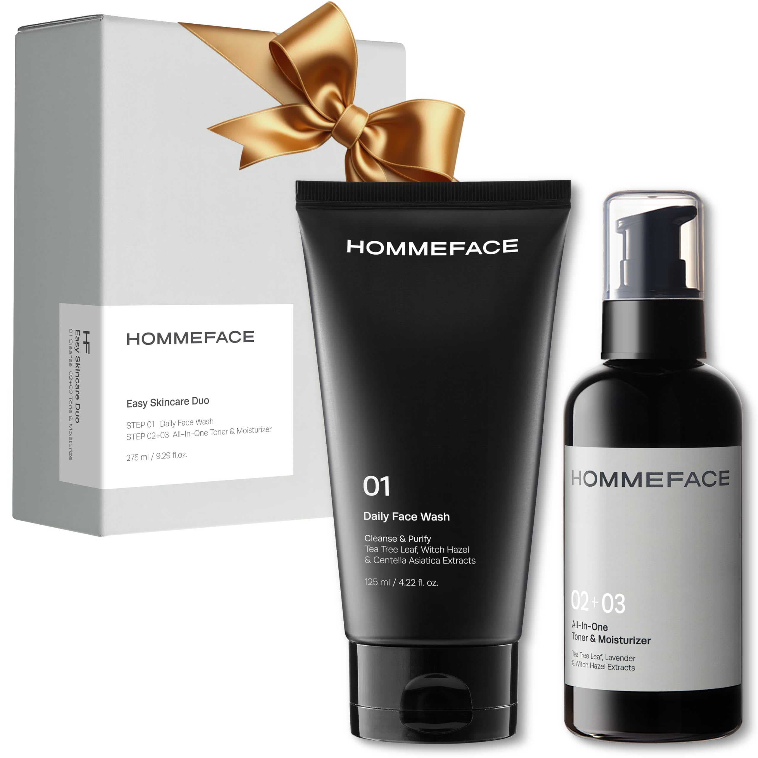 HOMMEFACE Men’s Easy Duo 2-Step Daily Routine Set - Includes a Face Wash, 4.22 fl oz and All-in-One Toner & Moisturizer, 5.07 fl oz - Korean Skincare Technology for Oily & Acne-Prone Skin