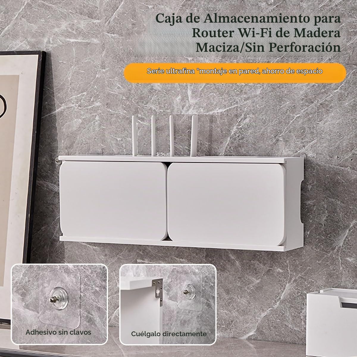 Estante de Pared de Madera para Router WiFi, Caja Oculta de Router, Cubierta de Cables y Módem, Armario de Router para Hogar y Oficina(White,L60cm/23.6in)
