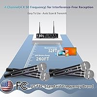 Vista 8 de Sistema de micrófono inalámbrico recargable de 4 canales Pro y Pre Effector, micrófonos inalámbricos de mano de metal UHF con corte vocal