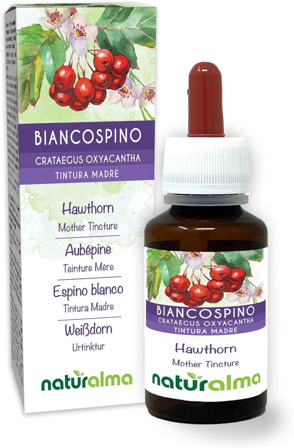Hawthorn (Crataegus oxyacantha) Flowers and Leaves Alcohol-Free Mother Tincture Naturalma – Liquid Extract Drops 60 ml – Food Supplement – Vegan