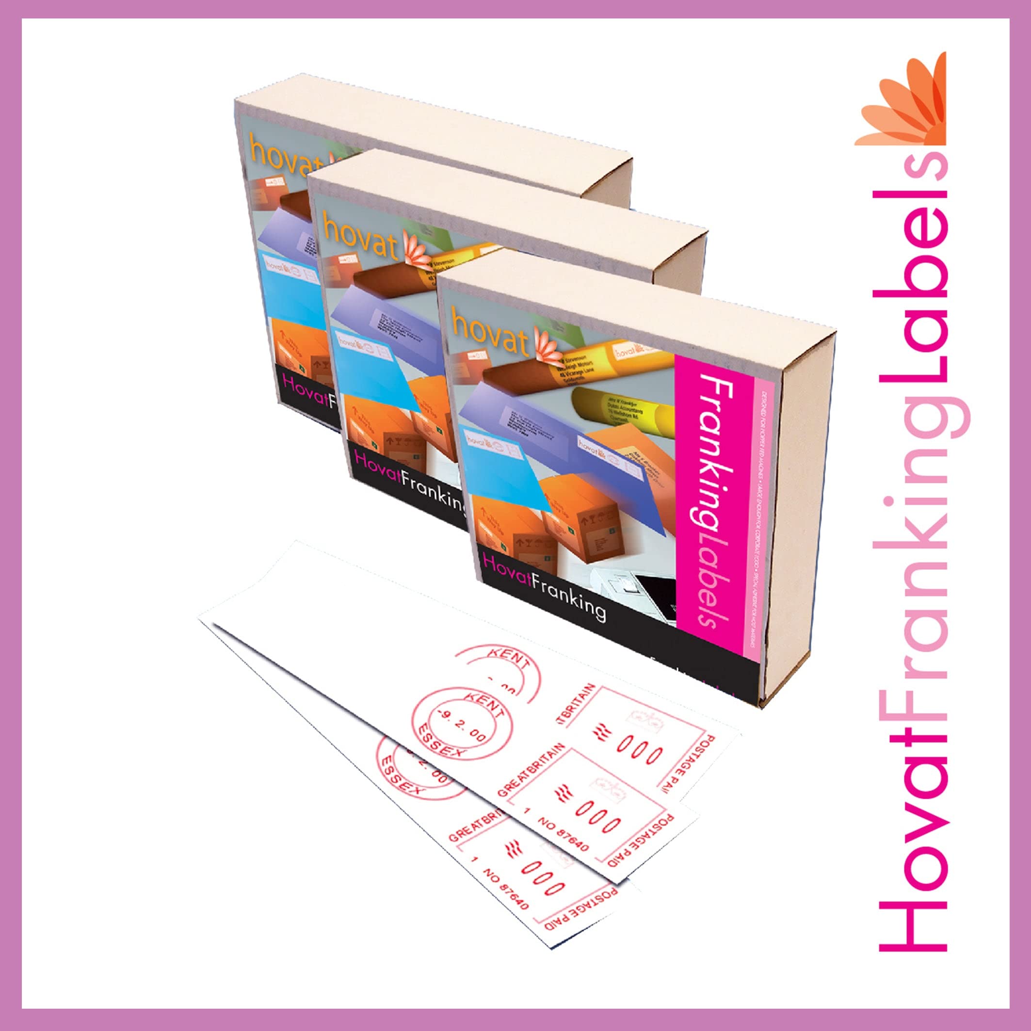 1000 Hovat Franking Labels. 153 x 100 mm Self Adhesive Franking Label