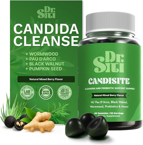 Candisite | Candida Cleanse | 10-in-1 Advanced Formula - Wormwood, Black Walnut, PAU DArco | Supports Digestive & Microbial Balance | Candida Support | 60 Gummies