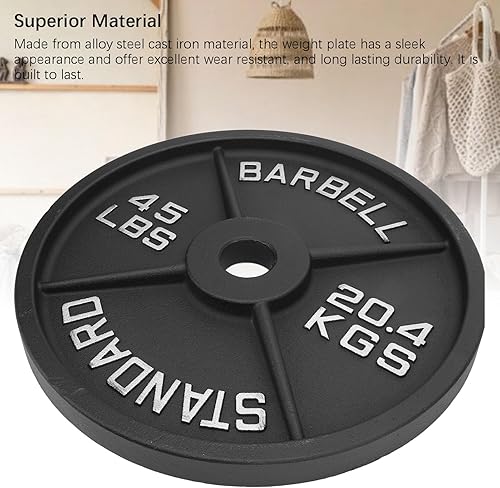 Miniatura 5 de 45LB Barbell Plate, Alloy Steel Cast Iron, 4 Design for Strength Training - High Strength, Long Lasting Durability, Ideal for Weightlifting and