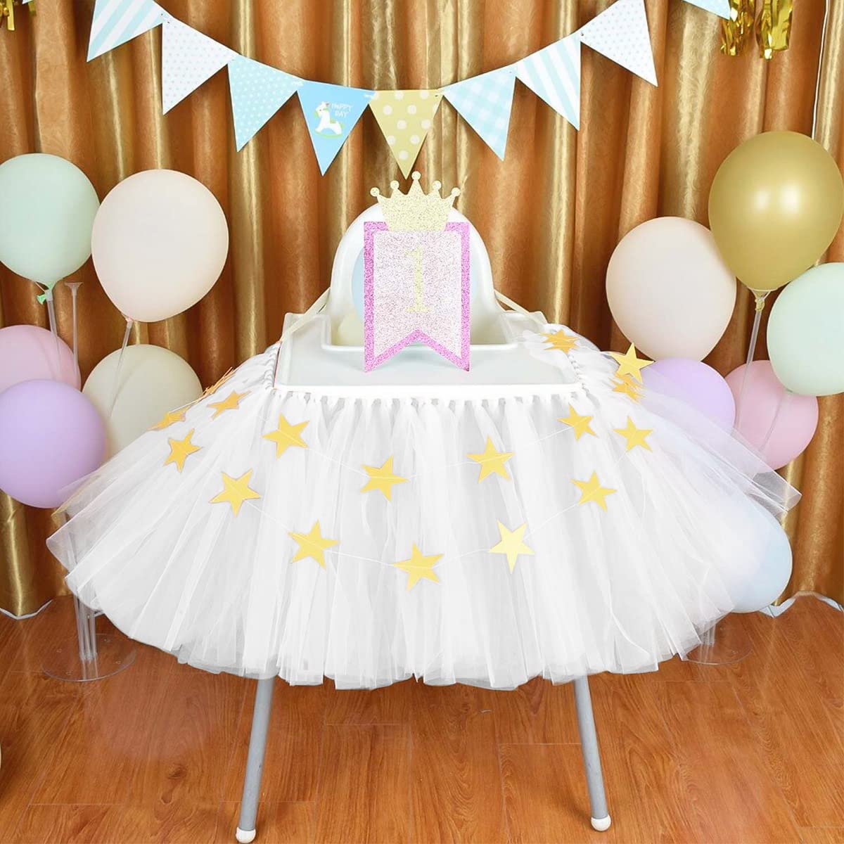 MYMM 6ft / 182cm Blanc Jupe de Table, Gaze de Bureau en Tulle Romantique, décoration de Table, Nappe de Tutu Flocon de Neige au Pays des Merveilles, pour Shower, Mariage, fête, Bar