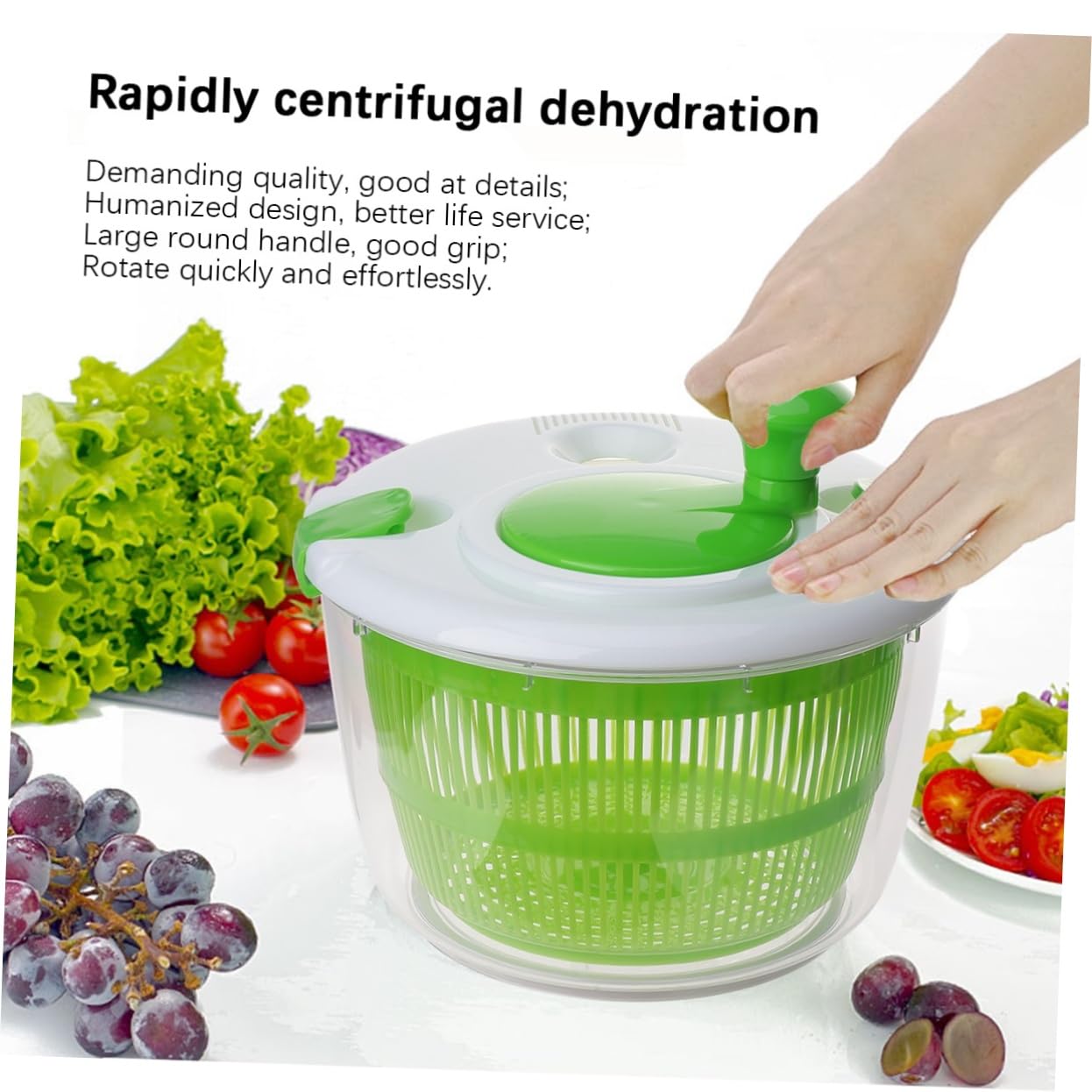 PRETYZOOM Centrifuga per Insalata e Verdure in Plastica Verde, Essiccatore Manuale per Casa Funzione di Lavaggio e Asciugatura Veloce per Frutta e Verdure