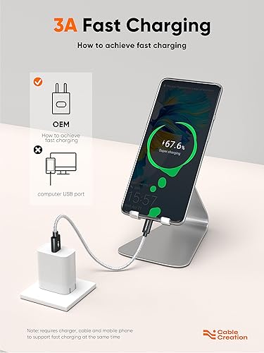 Miniatura 4 de CableCreation Cable corto USB a USB C de 6 pulgadas, carga rápida USB A a USB C, cable trenzado USB C macho a USB macho para banco de energía,
