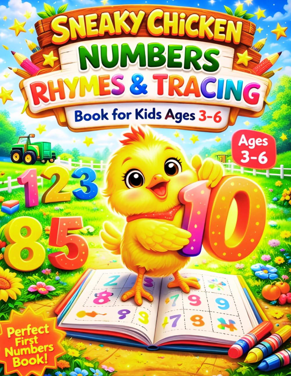 Sneaky Chicken Numbers Rhymes & Tracing Book for Kids Ages 3–6 Learn to Count, Trace Numbers & Build Early Math Skills with Fun Farm Animals: Counting ... (Sneaky Chick Early Learning Series)