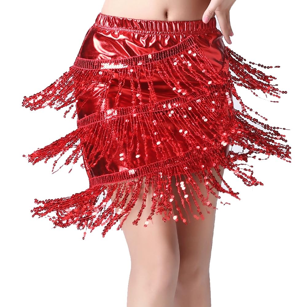 Pañuelo Danza del Vientre,Falda Lentejuelas Mujeres Baile Latino Flecos Cadera Envoltura sobre Falda Danza del Vientre cinturón Triangular Accesorios de Disfraz chales de Encaje Sexy