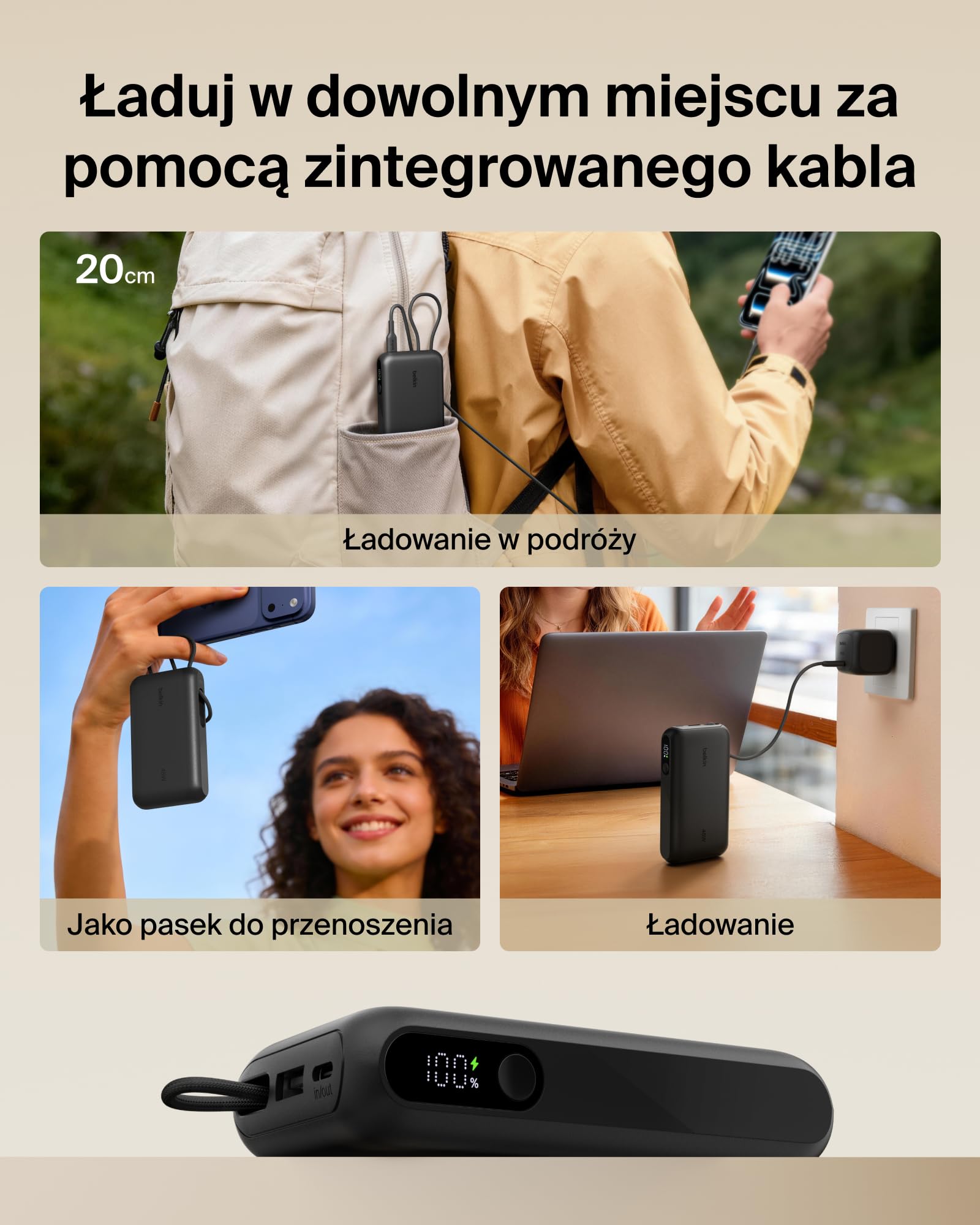 Belkin UltraCharge Powerbank 10 000 mAh, Kabel USB-C, Wyświetlacz – Czarny