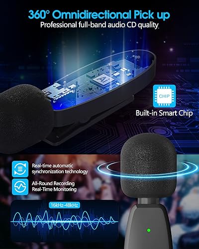 Miniatura 5 de Micrófono de solapa inalámbrico Lavalier para iPhone, Android, cámara, mini micrófono inalámbrico profesional Plug-Play 2.4G Ultra Low Delay Chip de