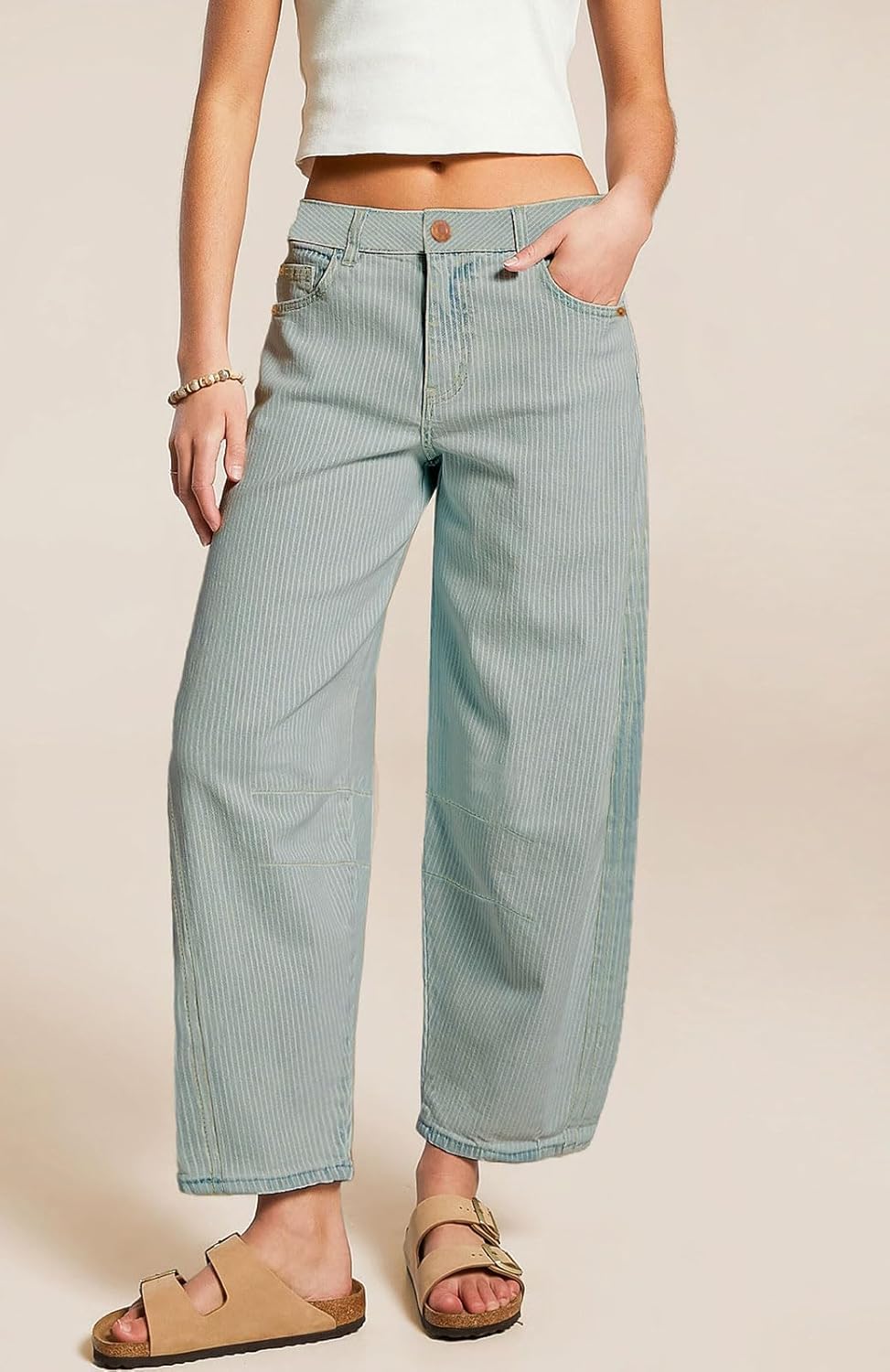 loveimgs Women Casual Striped Denim Pants Y2k Baggy Wide Leg Barrel Jeans Sweatpants Print Boyfriend Balloon Cargo Pants