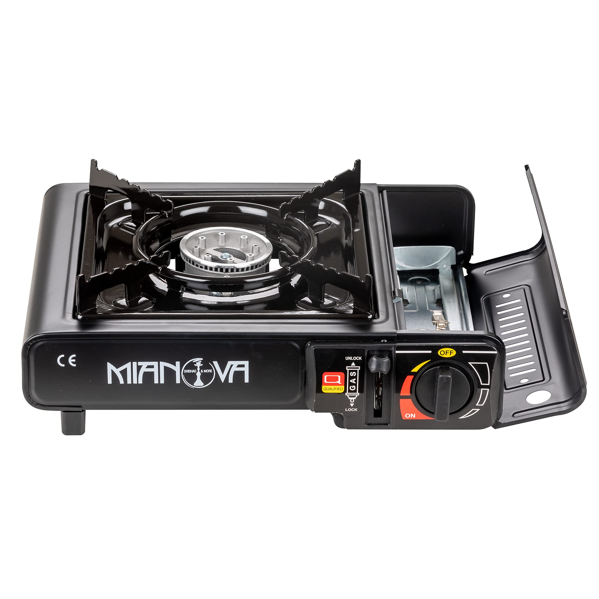 Mianova 2 in 1 LPG Anschluss Campingkocher Gaskocher Set für Gaskartuchen + Grillplatte + Koffer + Windschutz Optional mit Gas
