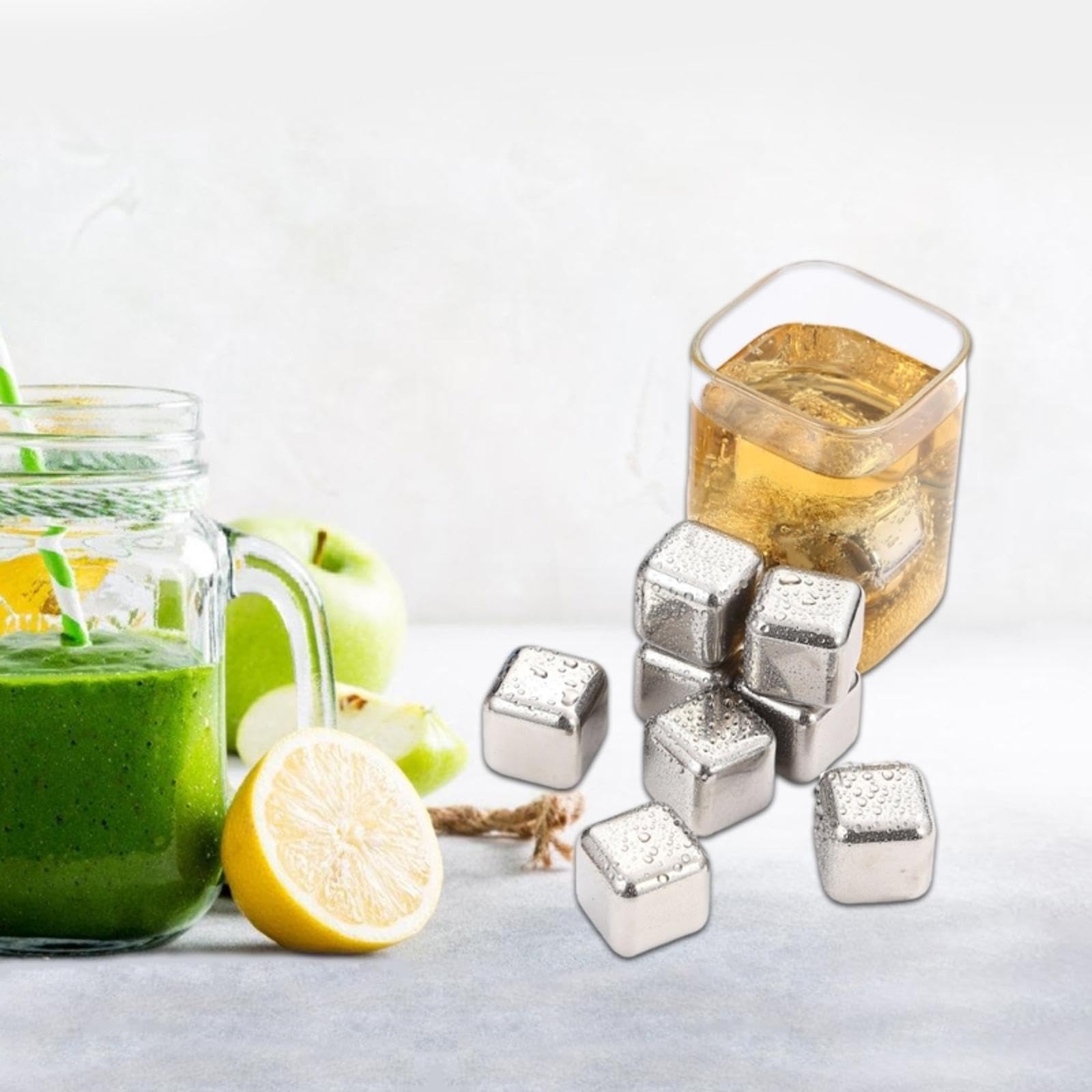 12 cubos de hielo con pinzas, accesorios de metal, textura de acero inoxidable 304, adecuados para beber, cubos de metal con pinzas