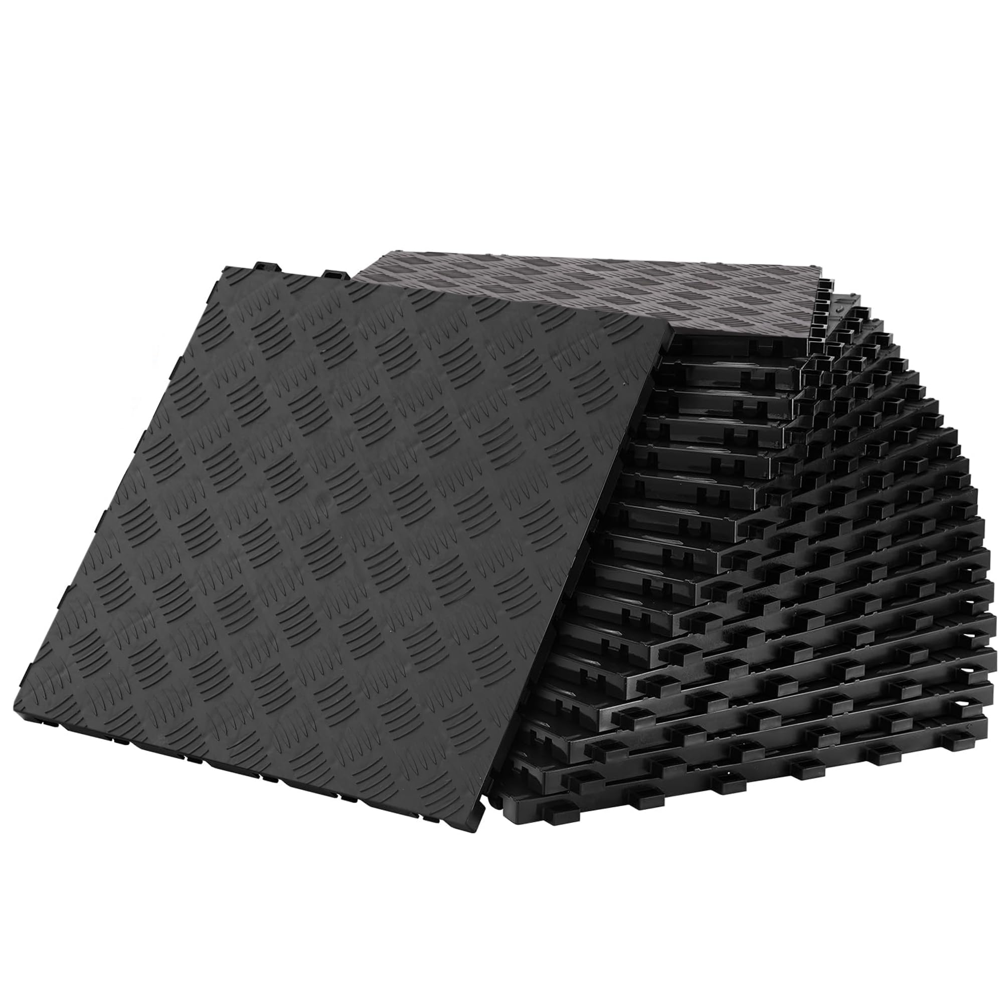 25 pavimenti per garage in piastrelle, 400 x 400 x 18 mm, ad incastro per pavimenti industriali, antiscivolo su entrambi i lati, per garage, cantine, officine di riparazione (nero, 25 pezzi)