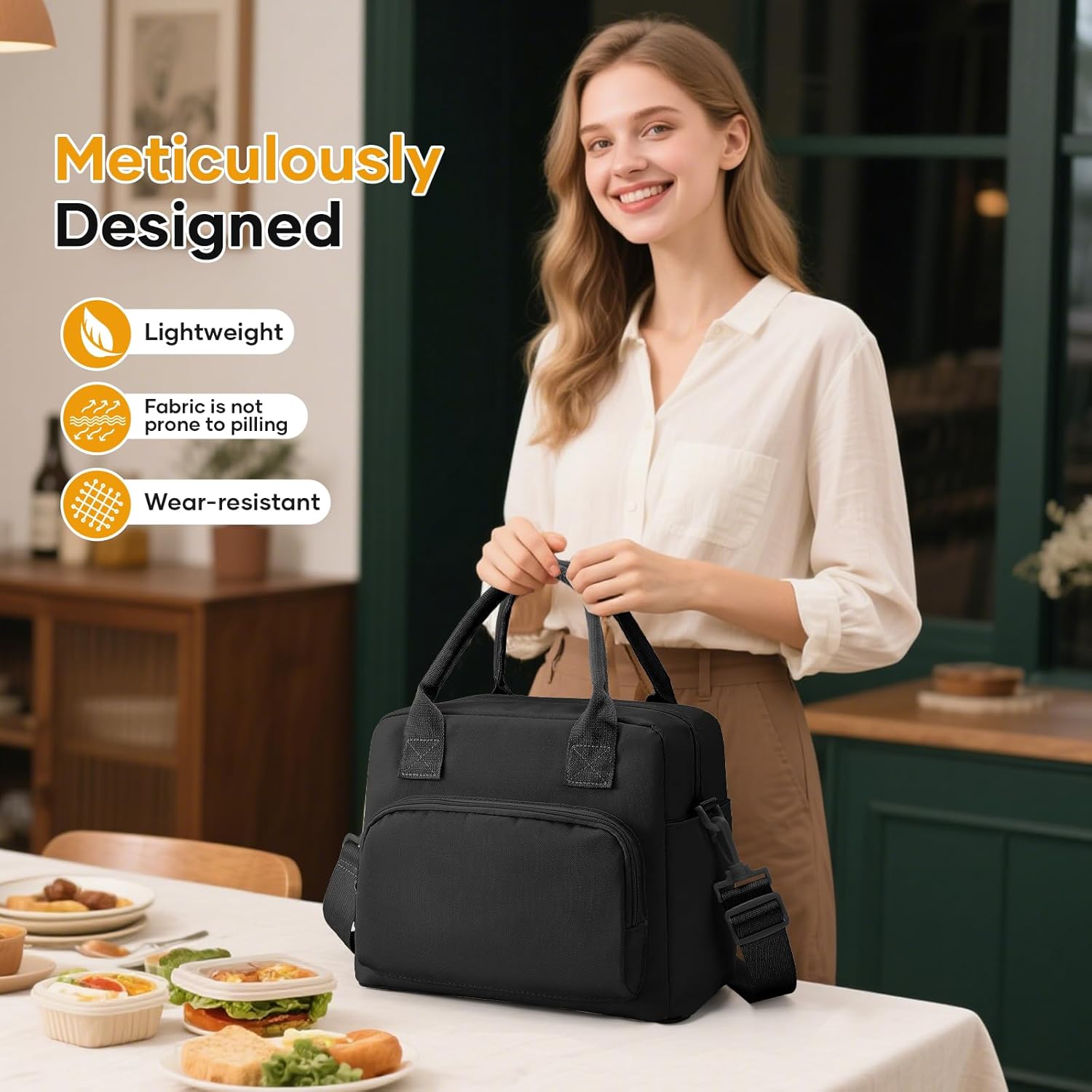 Cute Lunch Bag for Women, Corduroy Insulated Lunch Box for Work Lunch Tote Bag Women, Reusable Insulated Cooler Lunch Box for Travel - Image 4