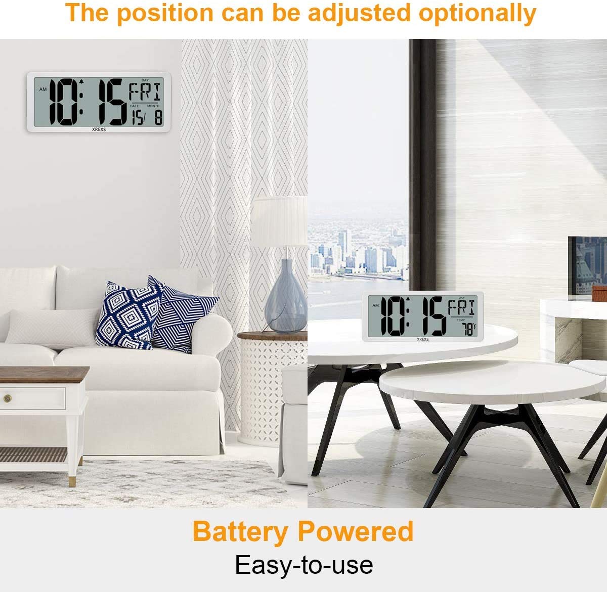 XREXS Large Digital Wall Clock, 13.46'' Large LCD Display Wall Digital