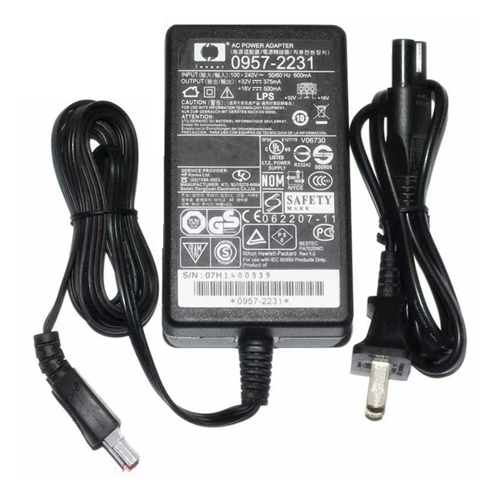 Chargeur adaptateur secteur 0957-2231, 32 V, 375 mA, 16 V, 500 mA, compatible avec HP D1420, D1430, D1460, D2430, D2460, F2120, F2140, F2240, F2280, F2290