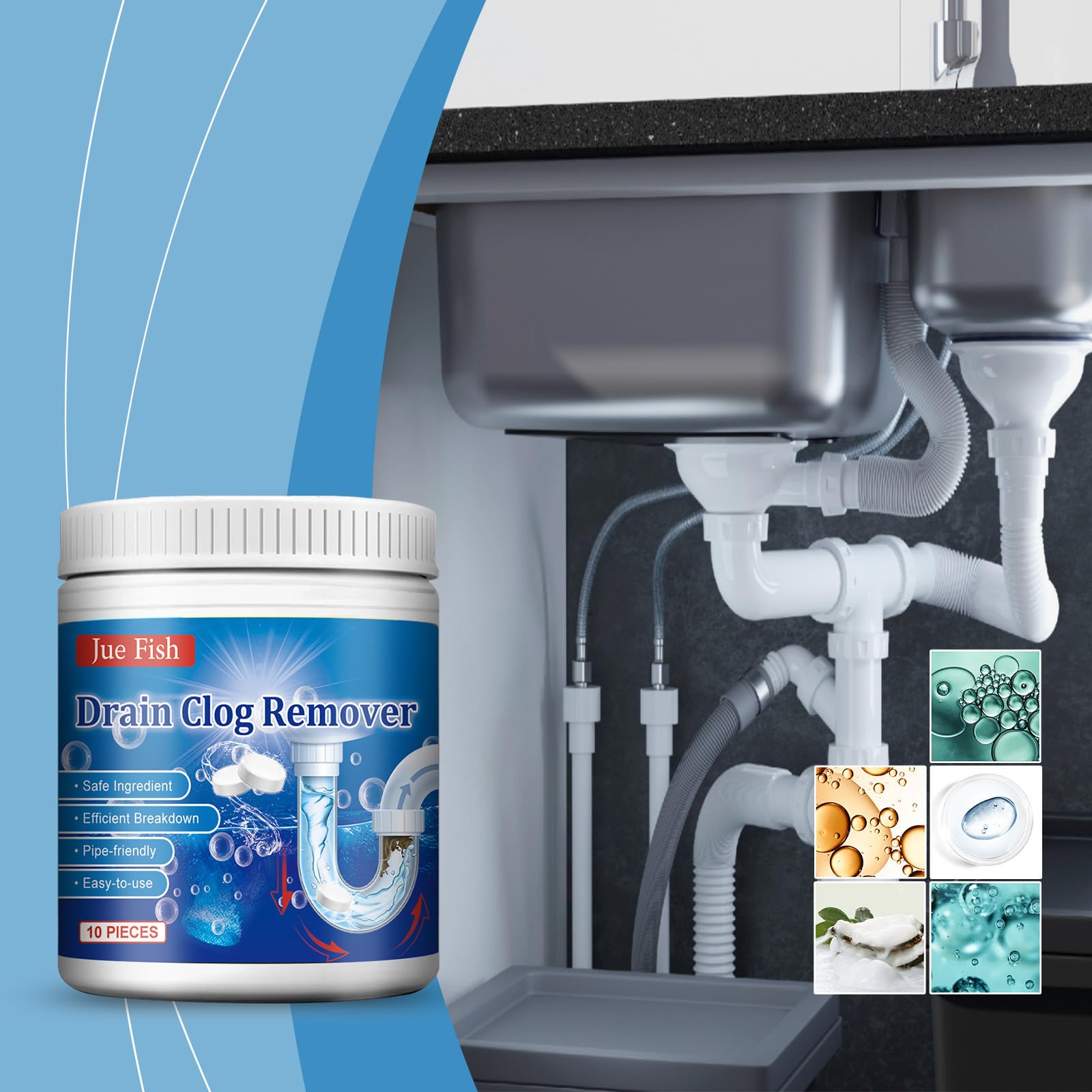 Pipe Unclogging Foaming Tablets,Pipe Dredge Deodorant,Drain Clog Remover, Efficient Drain Cleaner Hair Clog Removers,Clear Toilet Toilet Kitchen Sewer and Floor Drain Blockage and Clean Odor