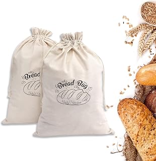 2 Pieces Linen Bread Bags for Homemade Bread, 12 x 16 Inch Reusable Sourdough Bread Bag for Bakery Baguette Picnic Wedding Wrapping Camping