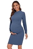 Women's Materntiy Dress Long Sleeve Knit Crew Neck Pregnancy Clothes