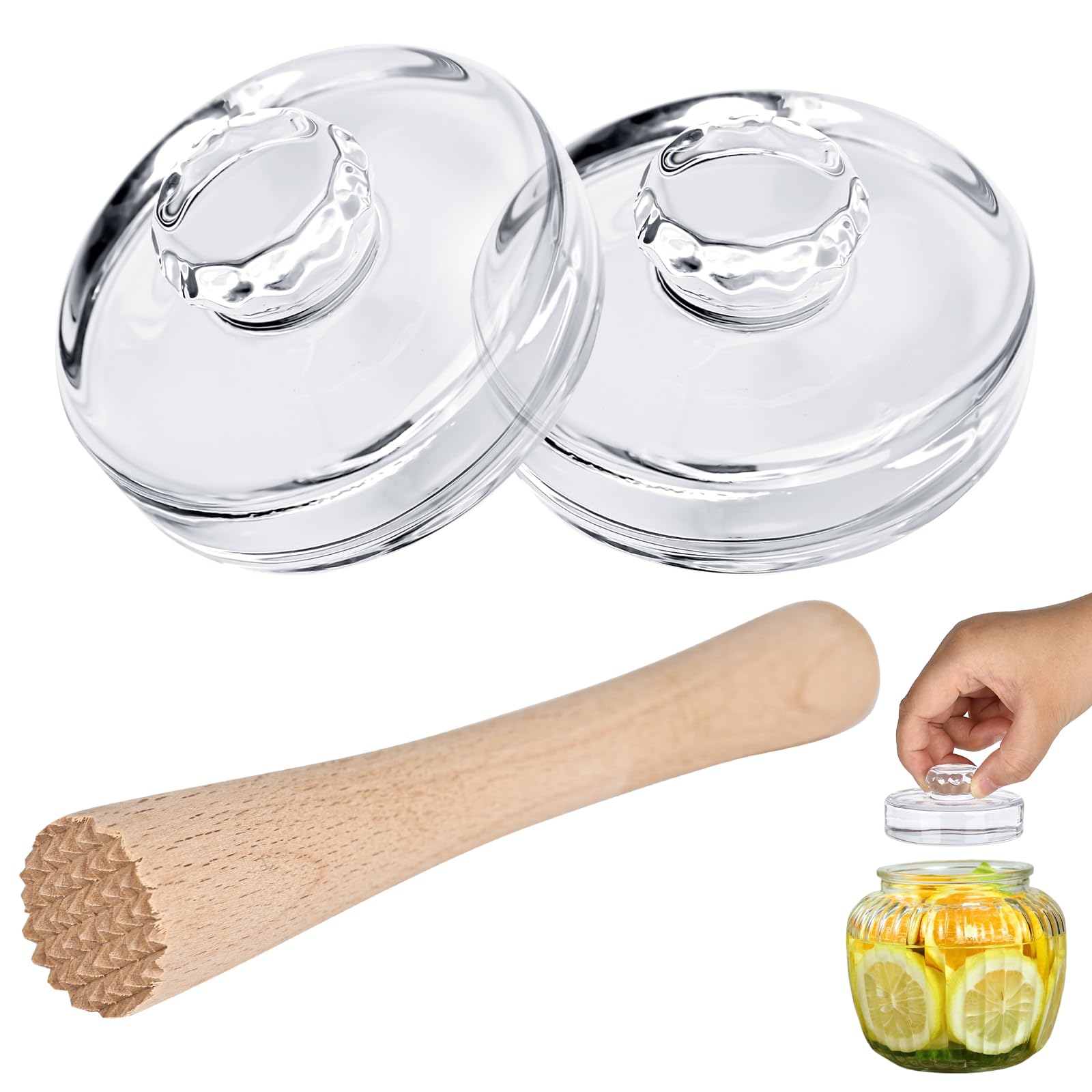 Juego de 2 pesos de cristal para fermentación (7 cm), piedra de lastre, 1 prensa de fermentación y una ranura funcional para eliminar el exceso de arena