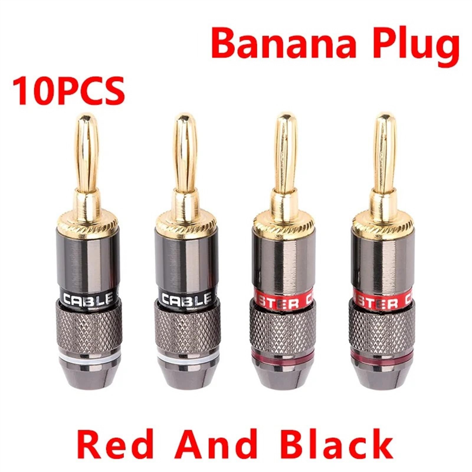 10 sztuk pozłacanych 24 K wtyków bananowych 4 mm z nakrętką do gniazda audio, wtyczka głośnikowa Gun Metal (5 Red 5 Black)