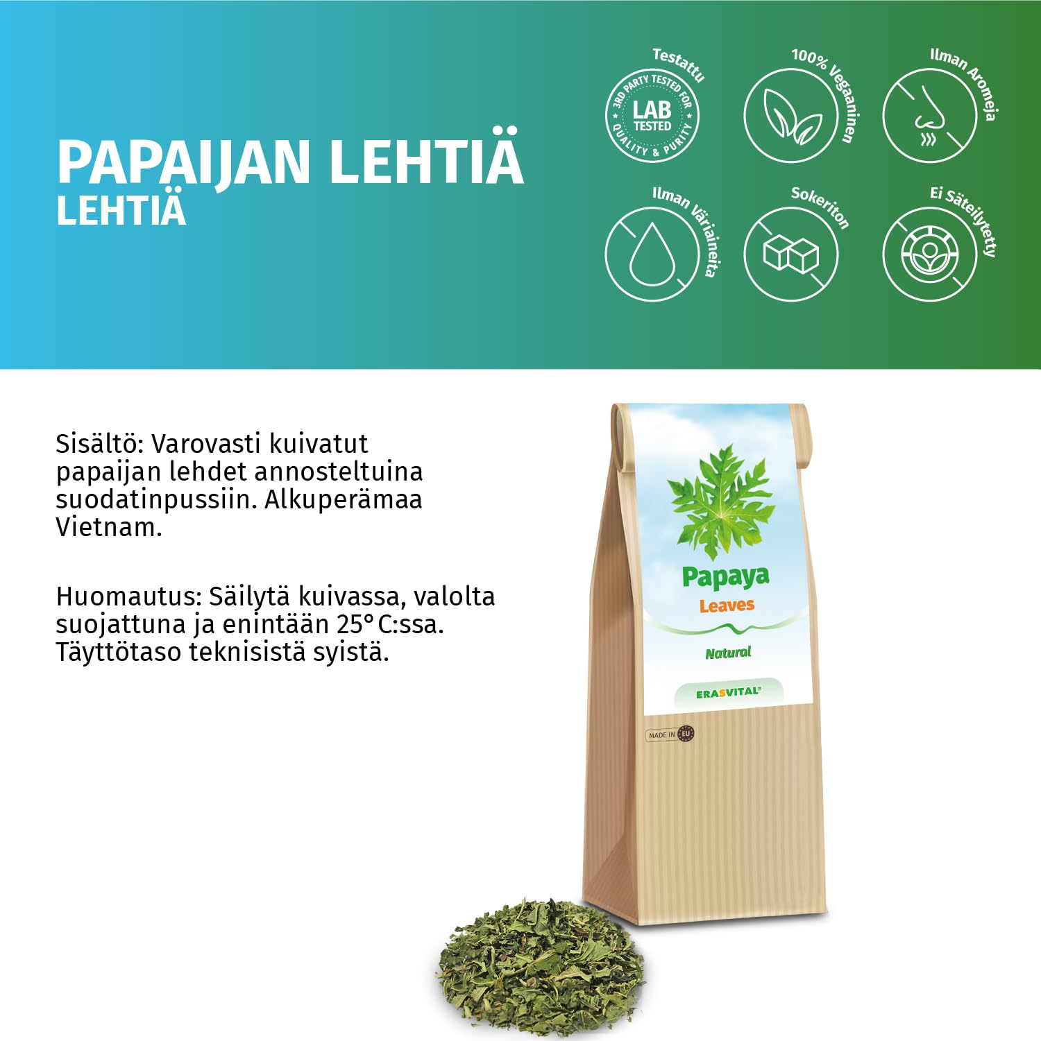 Papaya Tee gefriergetrocknete Blätter mit Stängel in Premiumqualität (500 g (1er Pack))