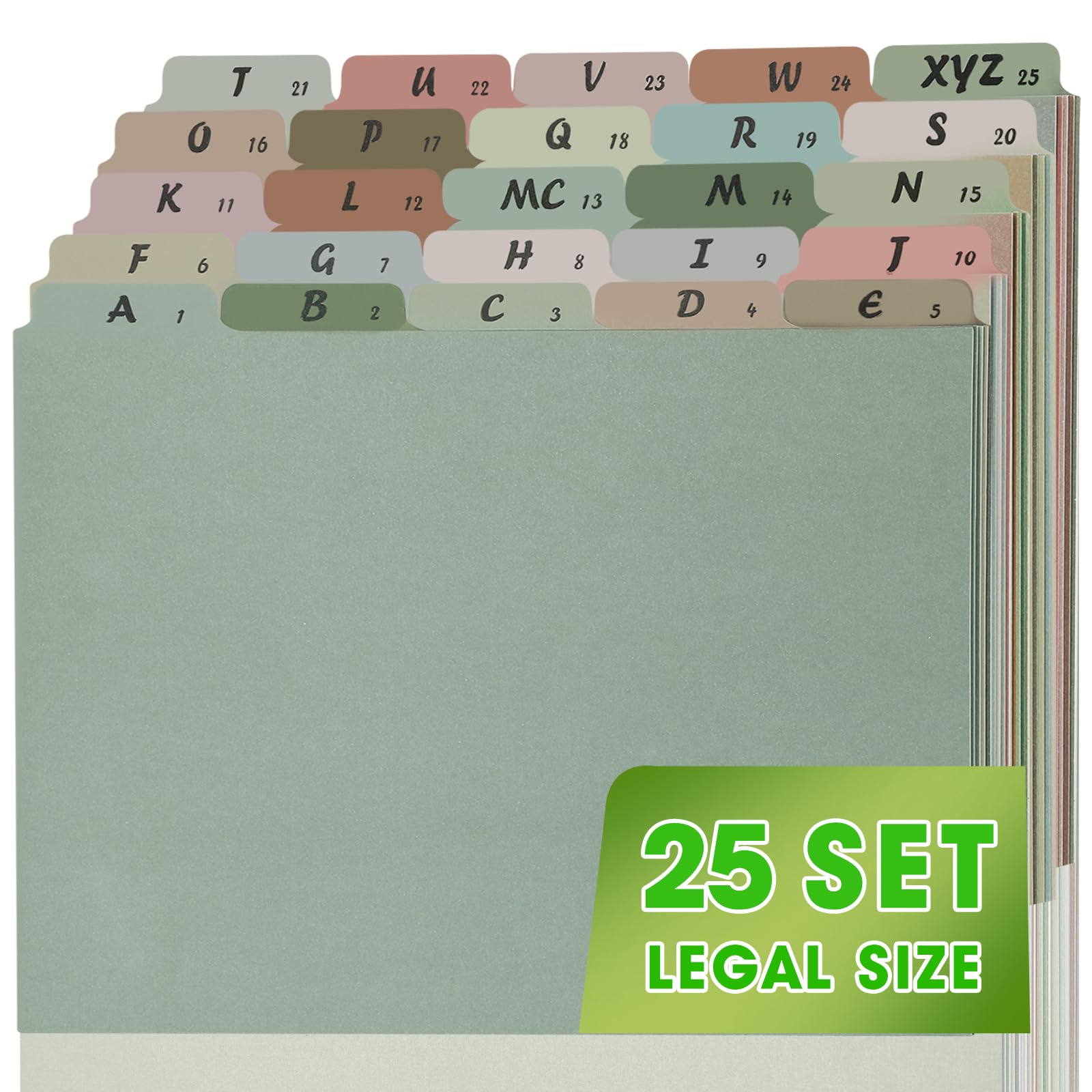 Photo 1 of 1 Set A-Z Alphabetic and Number Top Label Files, Legal Size, 25 Sheets File Dividers 1/5 Cut Label File Cabinet Dividers Desk Organizer for Office, Home and School (Morandi)