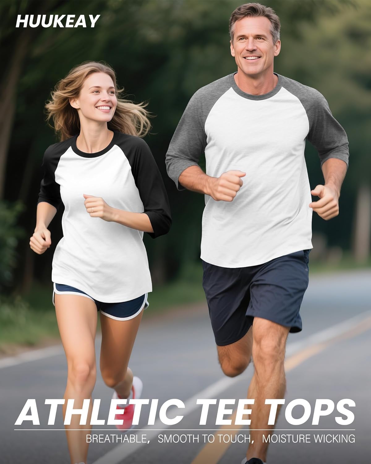 Huukeay 3 Pack Men's 3/4 Sleeve Shirts Crew Neck Baseball T Shirts Moisture Wicking Athletic Tops - Image 2